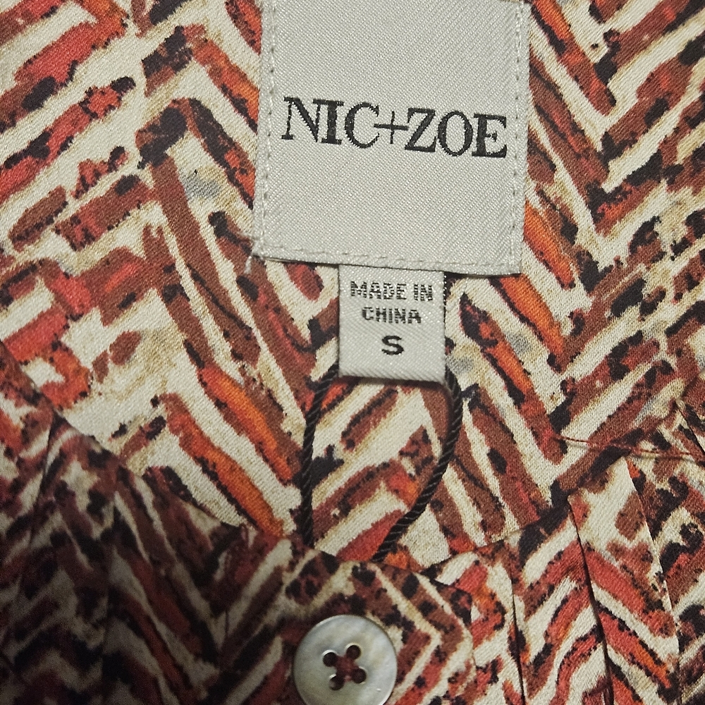 NIC+ZOE Herringbone Long Sleeve Button Front Shirt Dress: Red & White